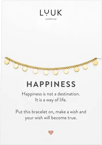LUUK LIFESTYLE Pulsera de acero inoxidable con colgante y tarjeta de felicidad, filigrana y joyería minimalista para mujer, idea de regalo única,