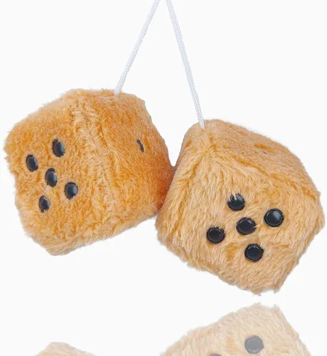 Miniatura 9 de Par de dados de felpa mullidos con espejo de puntos blancos y negros de 3 pulgadas, adorno colgante decorativo para automóvil de felpa suave