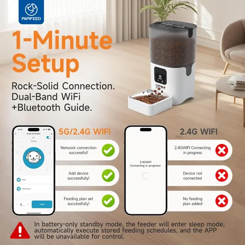 Miniatura 3 de PAPIFEED Comedero automático WiFi 5G: dispensador automático inteligente de comida para gatos con modo de alimentación lenta, desmontable para una