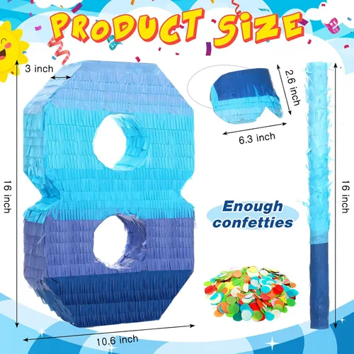 Miniatura 2 de Sratte Piñata número 1 2 3 4 5 6 7 8 9 Piñata con palo para los ojos vendados, piñata azul degradado para niños y niñas, suministros de decoración