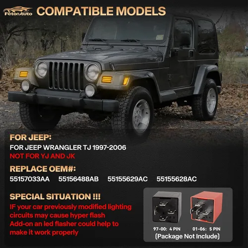 Miniatura 5 de Luces LED de señal de giro para Jeep Wrangler TJ 1997 1998 1999 2000 2001 2002 2003 2004 2005 2006, lente ahumada ámbar DRL luz de estacionamiento