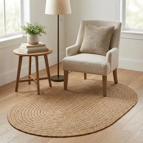 Miniatura 2 de Super Area Rugs Alfombra trenzada beige para cocina de campo, alfombra trenzada duradera para entrada/vestíbulo, ovalada, 3 x 5 pies