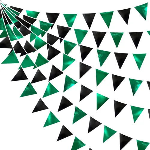 Miniatura 47 de Decoración de fiesta iridiscente de 33 pies, tela holográfica, banderín triangular, banderín de algodón, guirnalda de banderines para cumpleaños