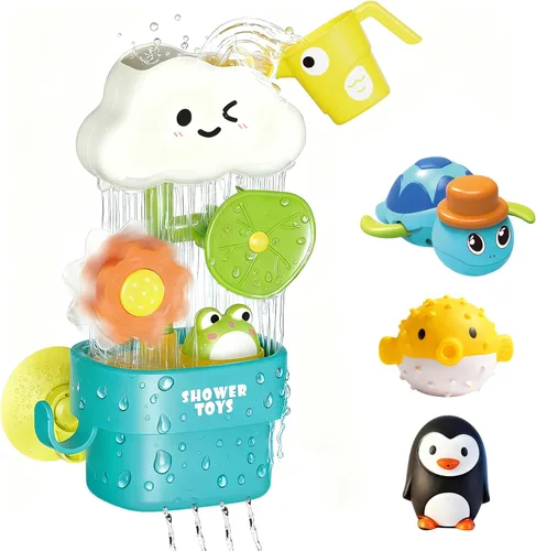 Sitodier Juguetes de Baño para Niños Pequeños 1-3, Juguete de Rueda de Agua para Bañera de Bebé con Ventosa, Set de Juego de Ducha y Bañera para