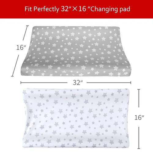 Miniatura 5 de Paquete de 4 fundas para cambiador para niños, con estampado encantador, suave, unisex, para cambiador de pañales, se ajusta a almohadilla Blanco