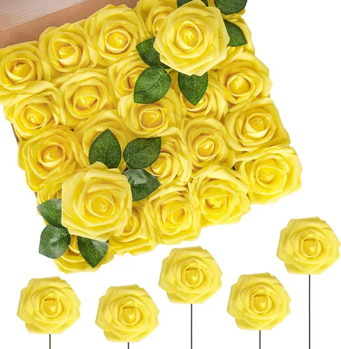 Miniatura 67 de N&T NIETING 25 unidades de flores artificiales, Rosas de espuma artificial de sensación real al tacto, decoración para boda, dama de honor, ramo
