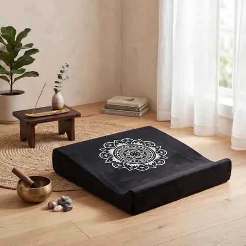 Miniatura 2 de Zafu - Juego de cojines de meditación de terciopelo, espuma de alta densidad, almohadas de piso grandes de 26.4 pulgadas, funda extraíble lavable