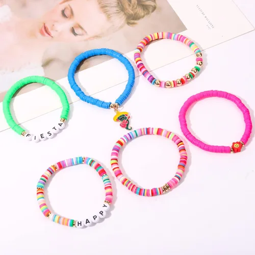 Miniatura 264 de Surfer Heishi - Pulseras apilables para mujer, apilables, de vinilo arcoíris, disco de arcilla, pulseras elásticas para la amistad, joyería bohemia