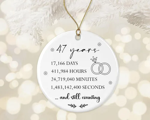 Miniatura 3 de Adorno de aniversario de boda de 47 años, 47 para pareja, regalo de matrimonio 47 para padres, 47 aniversario de boda, adorno redondo de cerámica