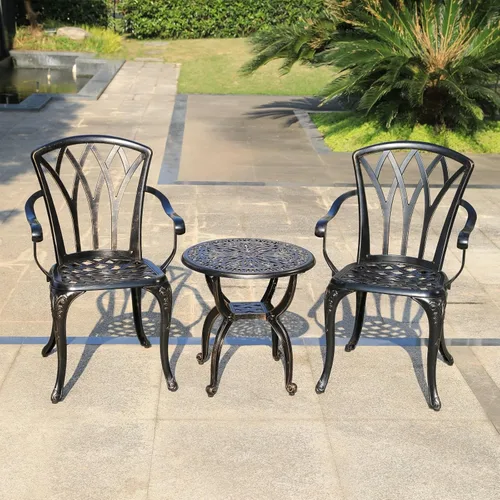 Miniatura 6 de KAILI Rose Garden - Sillas bistró de aluminio fundido, asientos decorativos para patio al aire libre, juego de 2, color blanco y negro