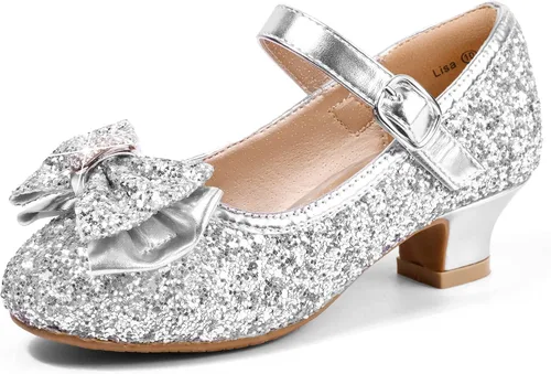 Miniatura 64 de PANDANINJIA Vestido de jada para niñas y niños pequeños, zapatos de princesa Mary Jane con tacones con lazo para fiesta, boda, boda