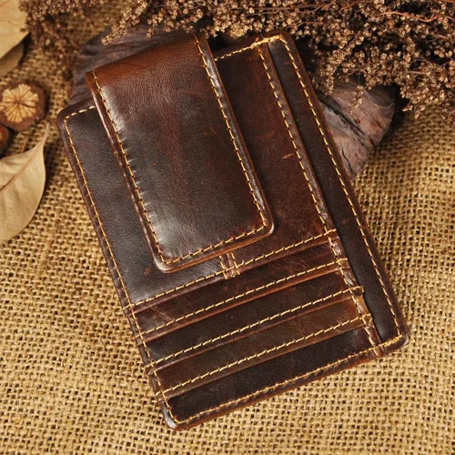 Miniatura 2 de Le'aokuu - Funda para tarjetas de crédito con imán y clip de piel auténtica, Café RFID), W1015