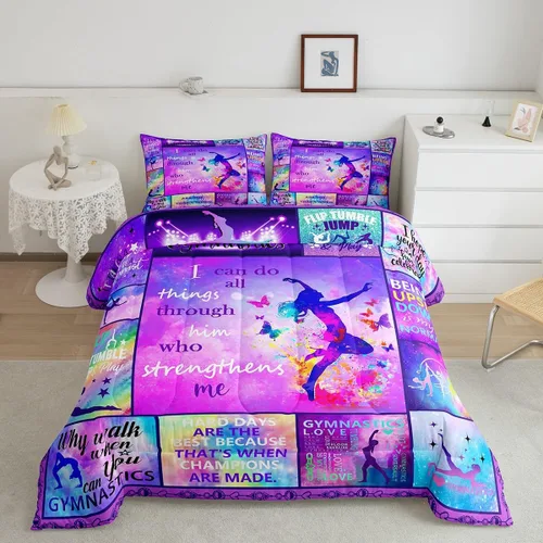 Miniatura 2 de Erosebridal Juego de edredón para niñas de baile, tamaño individual, juego de ropa de cama de ballet con purpurina para niños, adolescentes