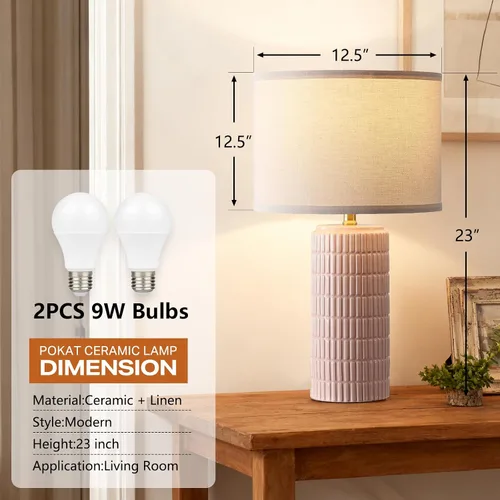 Miniatura 3 de Juego de 2 lámparas de mesa modernas de cerámica, lámpara de noche para decoración de dormitorio, lámpara de mesita de noche con 3 temperaturas