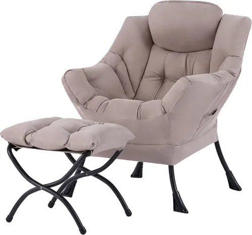 Miniatura 24 de Tiita - Sillón reclinable con otomana, grande, moderno, silla de ocio, de lectura, con reposapiés, para dormitorio, sala de estar, dormitorios, Gris