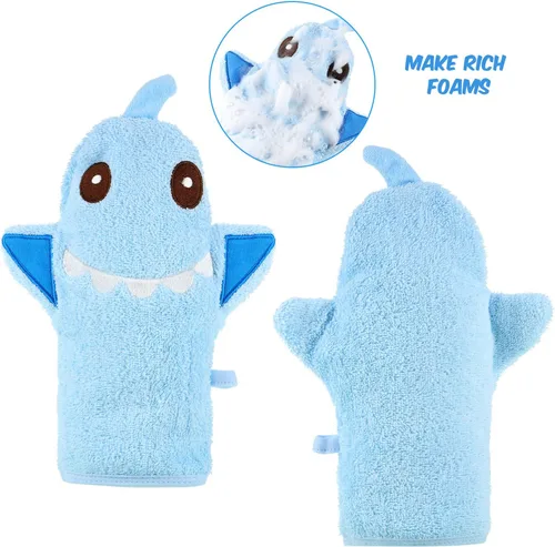 Miniatura 4 de Shappy 4 piezas de guantes de baño para bebé, guantes de panda para niños, toallas suaves para niños, diseñados en lindo animal, pato amarillo