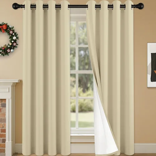 Miniatura 53 de 2 paneles de cortinas 100% opacas, cortinas ligeras con aislamiento térmico con ojales para dormitorio, sala de estar, tratamiento de ventana