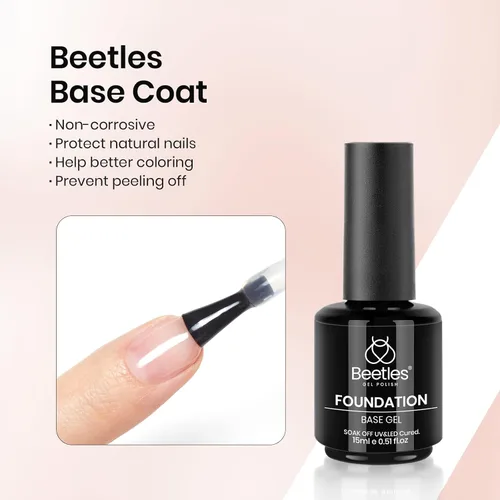 Miniatura 4 de Beetles - Juego de 3 esmaltes de uñas de gel blanco de 0.5 fl oz y capa base de gel que no se limpia, lámpara UV y capa superior brillante de larga