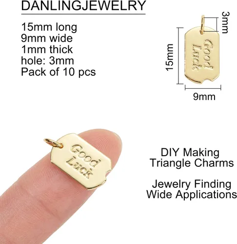 Miniatura 2 de DanLingJewelry 10 dijes de metal chapados en oro de 18 quilates con palabras rectangulares de buena suerte para hacer joyas, pulseras, collares