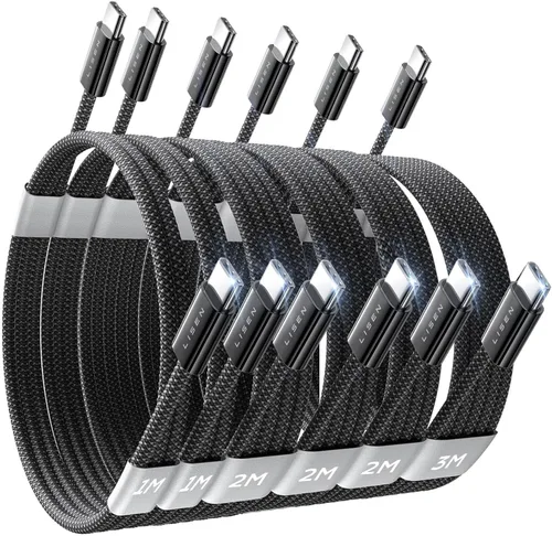 Miniatura 15 de LISEN Cable USB C a USB C, paquete de 5 [3.3/3.3/6.6/6.6/10 pies] para iPhone 17, cable C a C de carga rápida para iPad, iPhone 16 15 Pro Max, Negro