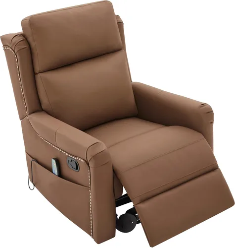 Miniatura 6 de Merax Silla reclinable manual moderna con masaje y calor, mecedora giratoria de 270°, tapizada de piel sintética, reclinable de cine en casa
