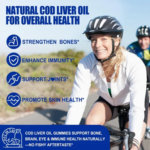 Miniatura 4 de Gomitas de aceite de hígado de bacalao de 1000 mg para adultos y niños, con vitamina A y D3, suplemento de aceite de pescado Omega 3, DHA 360 mg