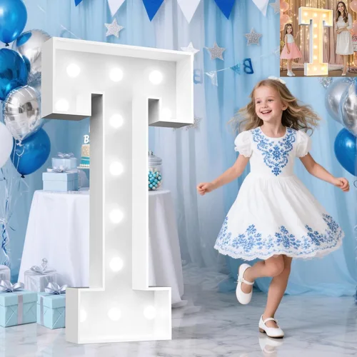 Miniatura 36 de Pooqla Letras de marquesina iluminadas de 3 pies, letras de marquesina con luz LED blanca fría y blanca cálida, letras de mosaico gigante para Letra