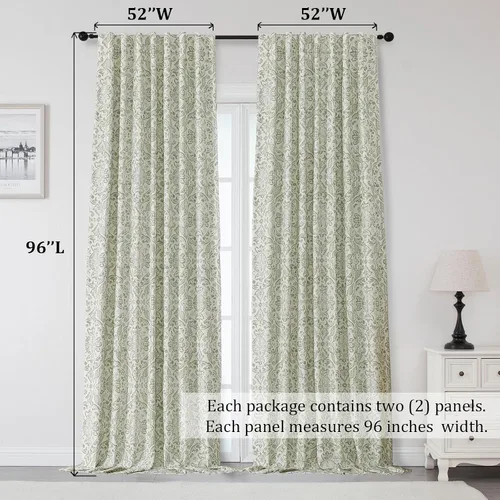 Miniatura 5 de OWENIE - Cortinas totales opacas para dormitorio de 96 pulgadas de largo, juego de 2 paneles, estampado de medallón, cortinas térmicas aisladas de 2