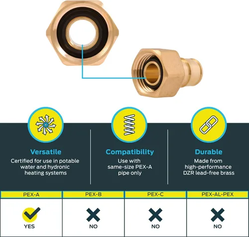 Miniatura 3 de SharkBite Adaptador giratorio FNPT de expansión NPSM de 1/2 x 1/2 pulgada para tubería PEX-A, accesorios de plomería de latón, adaptador hembra