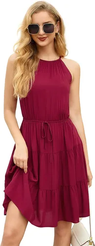Miniatura 4 de GRECERELLE Vestido de verano casual con volantes halter sin mangas 2024 para mujer