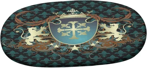 Miniatura 3 de XISUNYA Mantel ovalado ajustable para patio, mantel medieval de poliéster elástico, diseño heráldico con estampado de leones de edad media, se