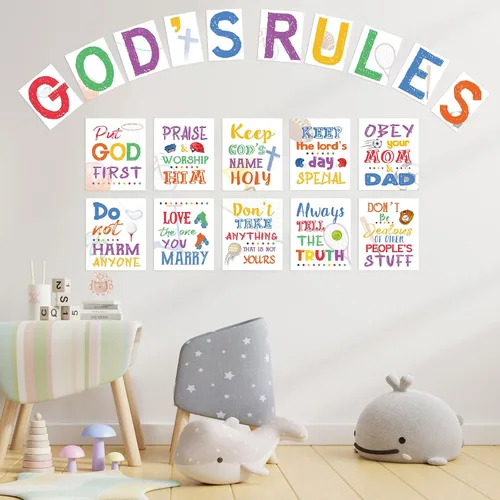 Miniatura 5 de Póster de 20 piezas con versículo bíblico cristiano de los Diez Mandamientos, póster inspirador de las Escrituras religiosas, póster de pared