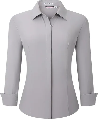 Miniatura 27 de Alex Vando Camisas de vestir para mujer, sin arrugas, ajuste regular, manga larga, elástica, camisa de trabajo