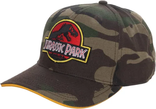 Bioworld Jurassic Park Camo Dinosaur - Gorra con logotipo bordado precurvado