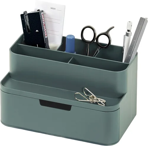 Miniatura 13 de BLUE GINKGO Organizador de escritorio portátil, compacto, 3 compartimentos, almacenamiento de medio cajón, soporte para bolígrafos, organizador