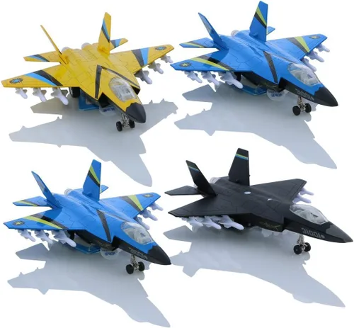 Miniatura 5 de HSOMiD Aviones de aleación/avión/juguete de aviones con bombarderos sigilosos de tracción y aviones de combate negro (azul)