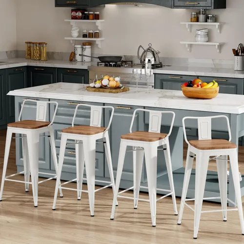 Miniatura 11 de Changjie Furniture - Juego de 4 sillas altas de metal con diseño industrial para barra de cocina o bar con respaldo bajo, Metal, Negro, 18 pulgadas