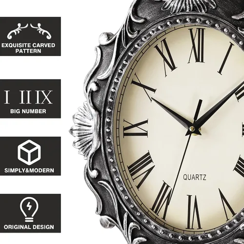 Miniatura 2 de AYRELY Reloj de pared rústico ovalado de 14 pulgadas, funciona con pilas, reloj silencioso de estilo rústico que no hace tictac, decorativo