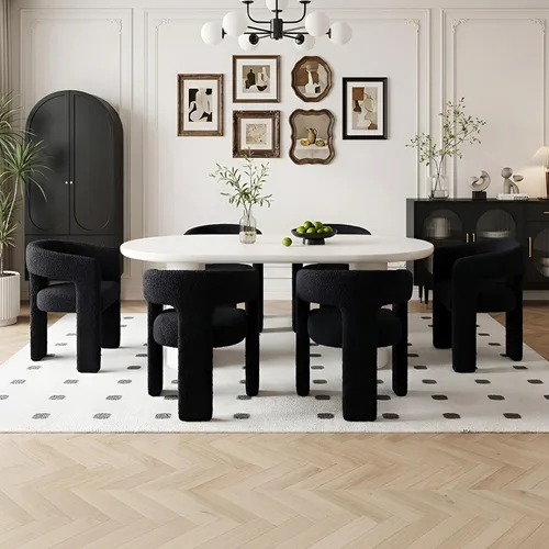 Miniatura 16 de Silla de Comedor Moderna de Chenilla Tipo Barril Tapizada en Tela, Silla de Comedor con Brazo, Cómoda Silla Auxiliar de Acento para Cocina/Sala