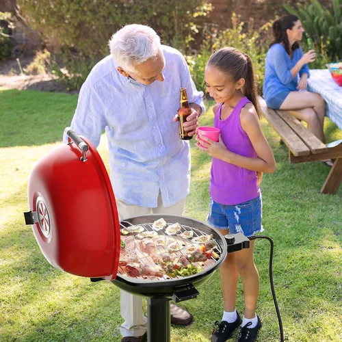 Miniatura 2 de Giantex Parrilla eléctrica para interiores y exteriores, parrilla portátil de 1600 W con rejilla antiadherente extraíble, temperatura ajustable, Rojo