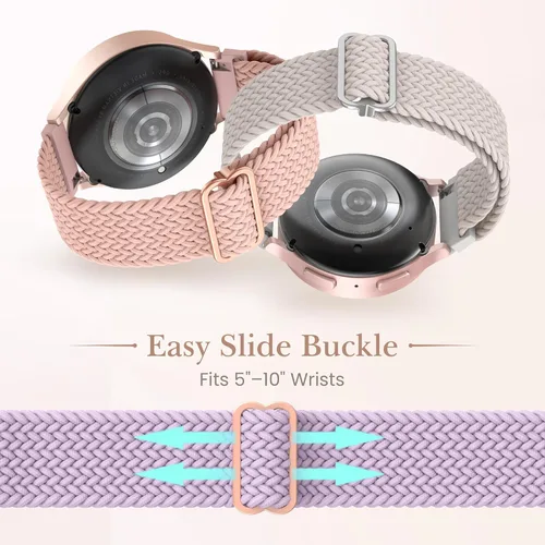 Miniatura 5 de Delidigi Correa elástica de reloj Galaxy para Samsung Galaxy Watch 7/6/5/5 Pro/4/FE/Active 2, 0.787 pulgadas, correa elástica de nailon suave y Rosa