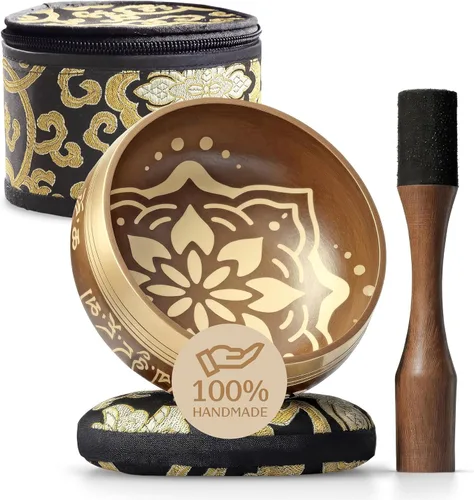 Miniatura 14 de Cuenco del Himalaya Silent Mind, hermosos diseños, Marrón marrón claro antiguo (antique light brown)