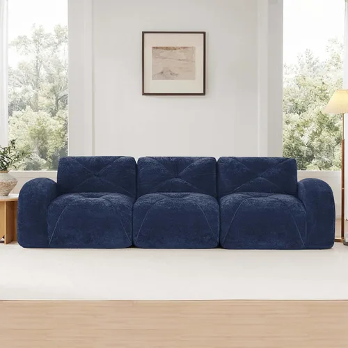 Miniatura 3 de Sofás modulares modulares de 110.6 pulgadas para sala de estar, sofá moderno de terciopelo sin hueso, no requiere montaje, cómodo sofá sin hueso