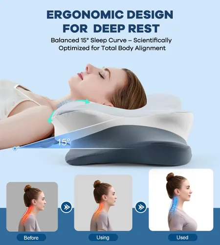 Miniatura 4 de Almohada cervical para aliviar el dolor de cuello, almohada ergonómica refrescante de espuma viscoelástica con funda de almohada de seda de hielo