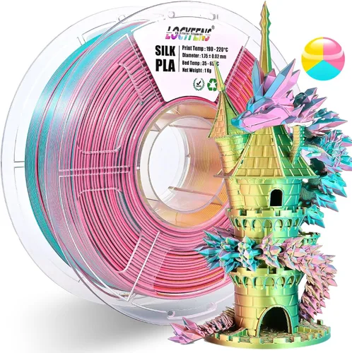 Miniatura 26 de Filamento de impresora 3D PLA, arcoíris 3 en 1, filamento PLA de 1.75mm +/-0.02mm, filamento sedoso de impresión de alta velocidad de tres