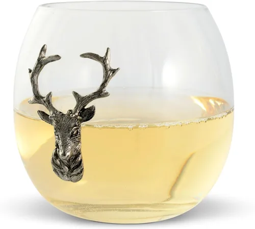 Miniatura 2 de Vagabond House Copa de vino sin tallo de ciervo/alce, cristal soplado a mano de alta calidad, estilo cabaña, perfecto para vino tinto/blanco, 3.25