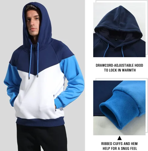 Miniatura 4 de Sudadera con capucha de forro polar de peso medio para hombre, casual, bloque de color, con bolsillos