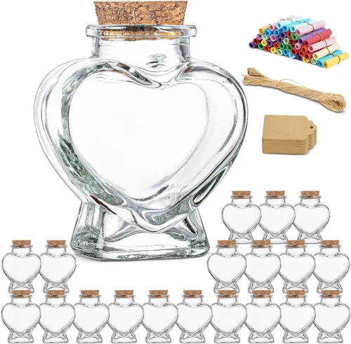 Tarro de recuerdo de arena de luna de miel 2026, paquete de 20 tarros de hechizos en forma de corazón, rollos de papel de colores, regalo de