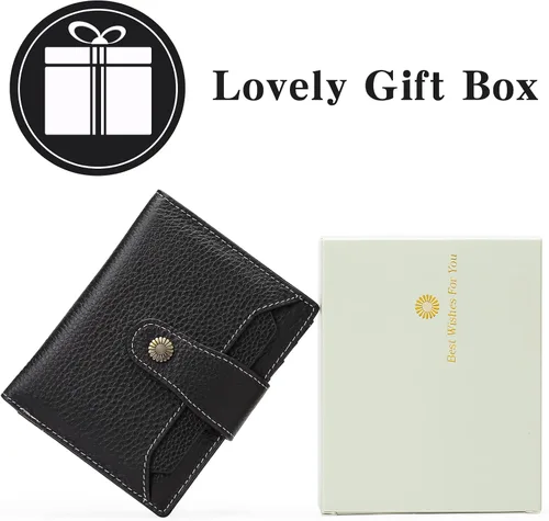 Miniatura 6 de FALAN MULE Cartera pequeña para mujer, de piel auténtica, plegable, compacta, con bloqueo RFID, pequeña cartera para mujer, ZZE-Elegant Negro