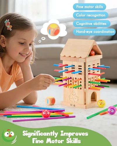 Miniatura 2 de Montessori Toys - Juegos de mesa de madera para niños de 3, 4, 5, 6 años, 34 palos de madera coloridos, juguete de habilidades motoras finas
